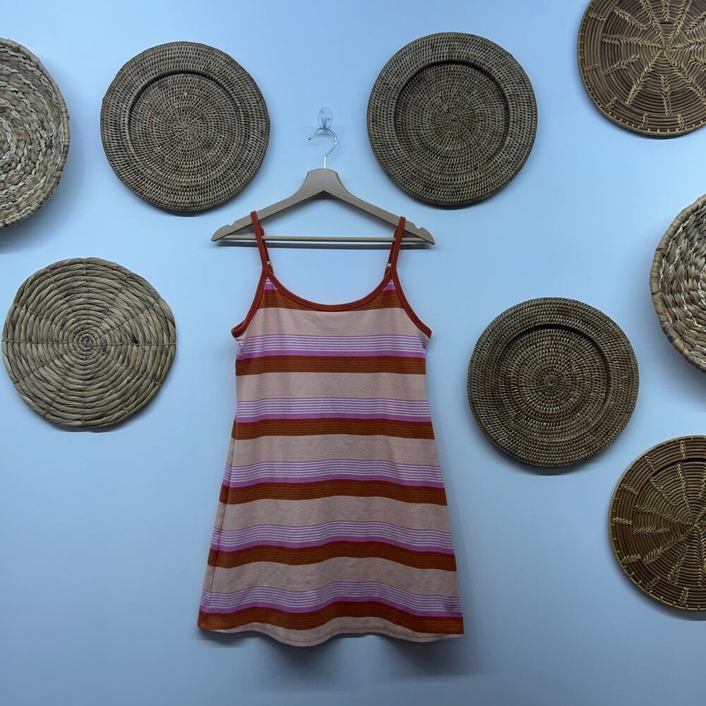 AE American Eagle Mini Tank Dress Large Colorful Orange Pink Striped Sleeveless